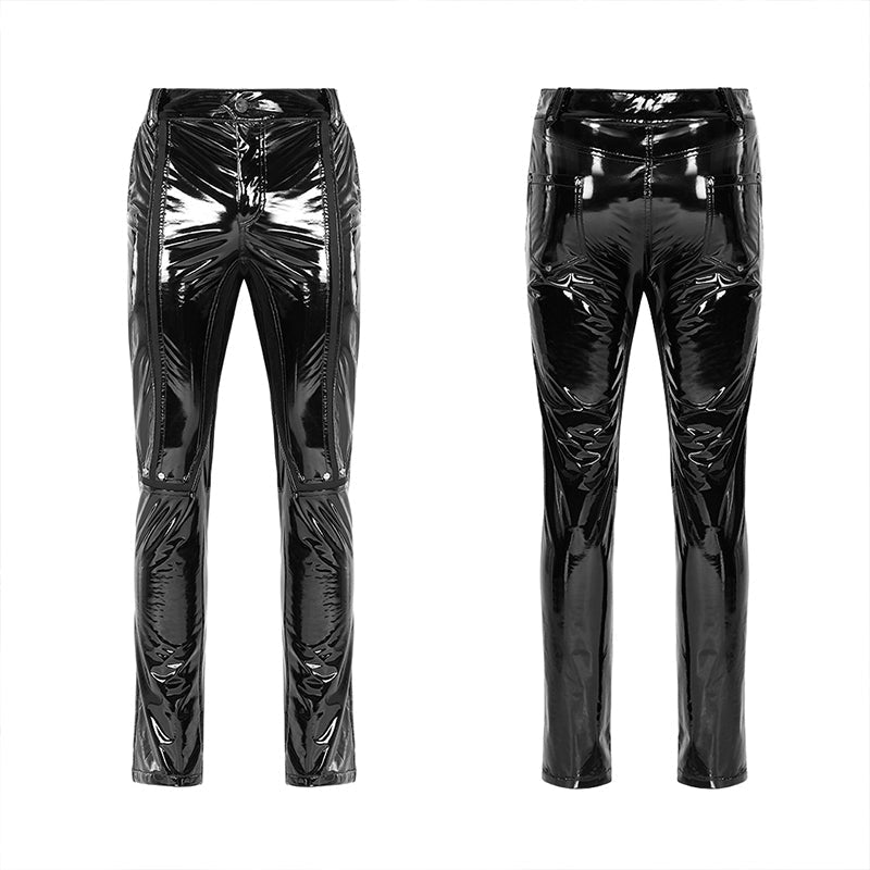 WK-431PCM Punk Mechanical Patent pu Leather Trousers