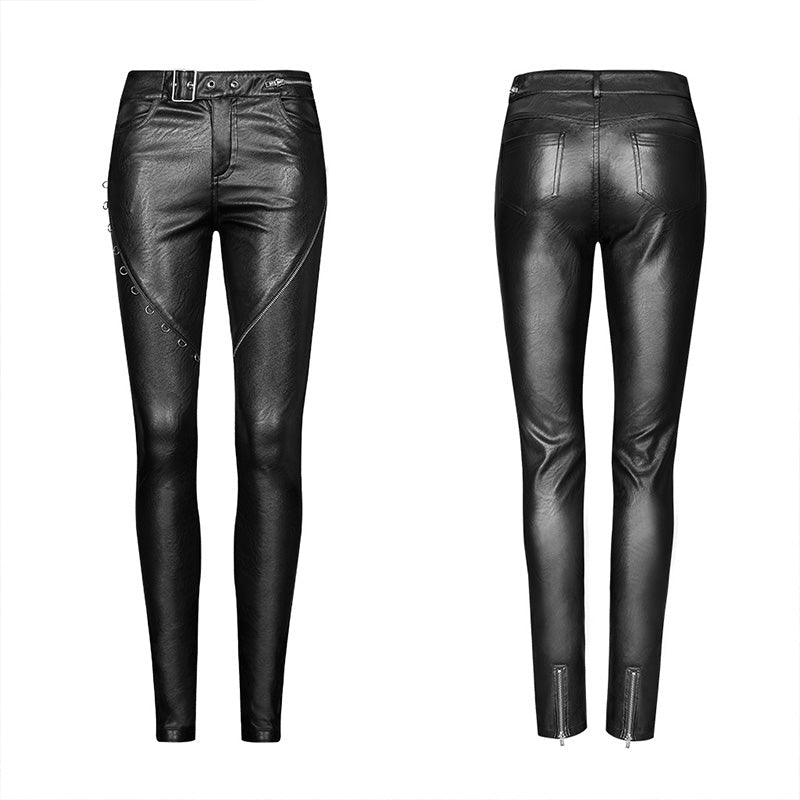 OPK-251 Heavy Industry Asymmetric Metal Design Skinny PU Pants