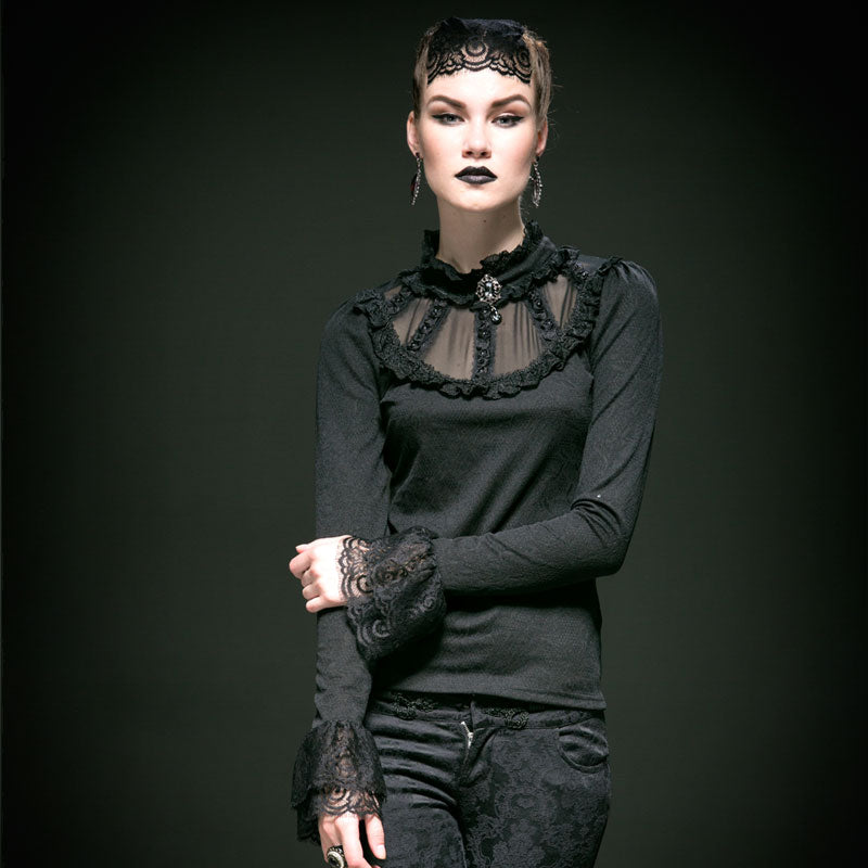 T-361 black Sexy Long Speaker Sleeve With Lace Gothic Shirt
