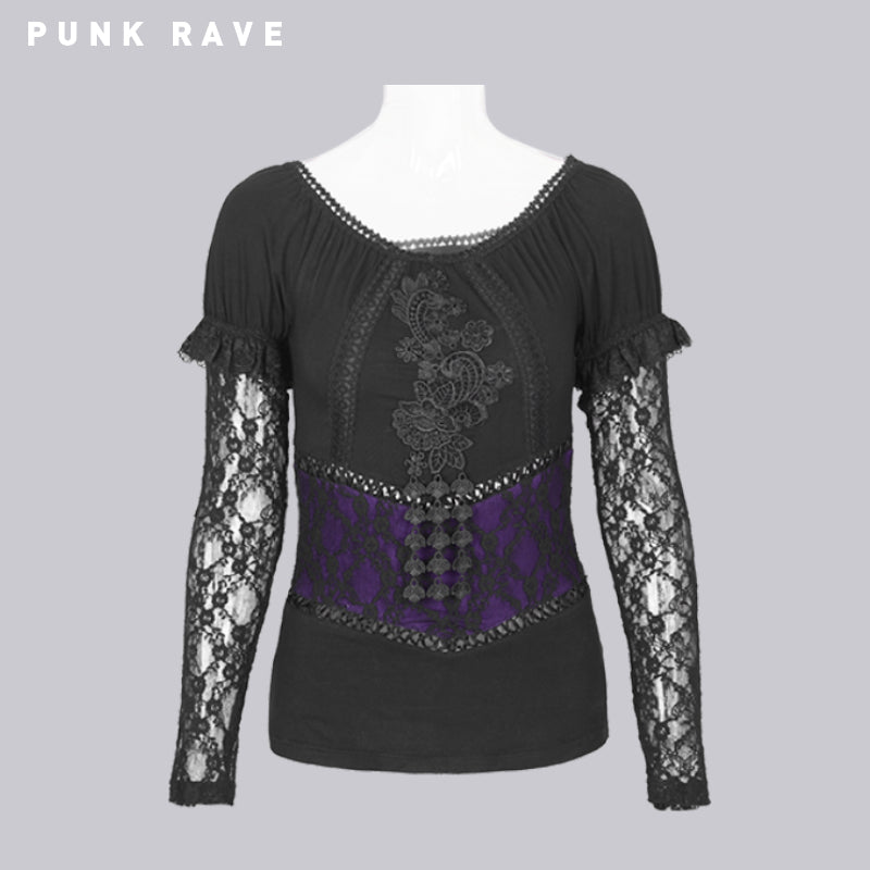 T-373 Casual Wear Soft And Thin Cotton Lace Long Sleeve Gothic T-shirts