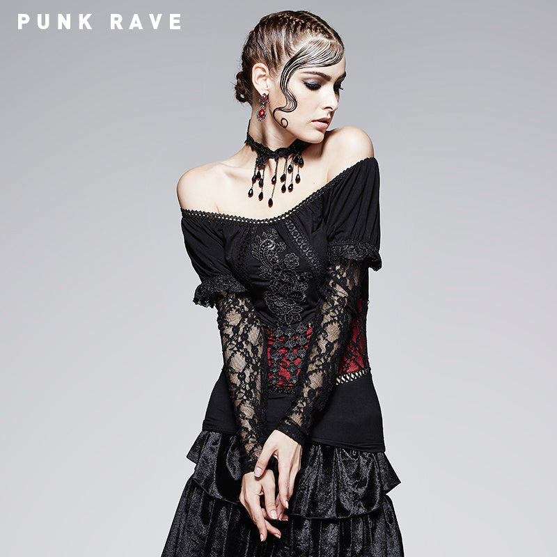 T-373 Casual Wear Soft And Thin Cotton Lace Long Sleeve Gothic T-shirts