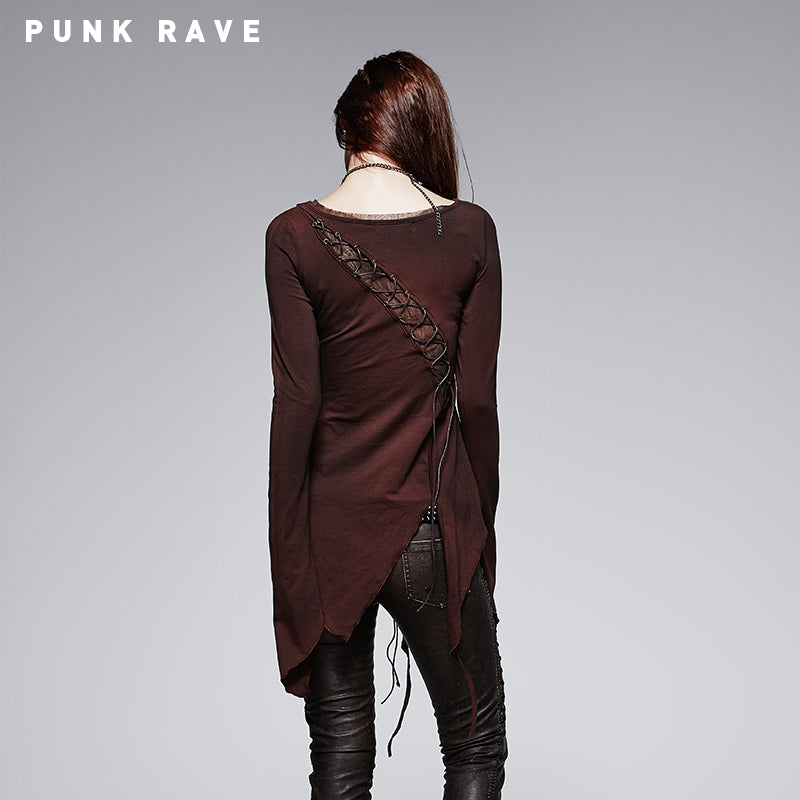 T-377 Asymmetric Cotton Inner Tight Long Sleeve Gothic T-shirts