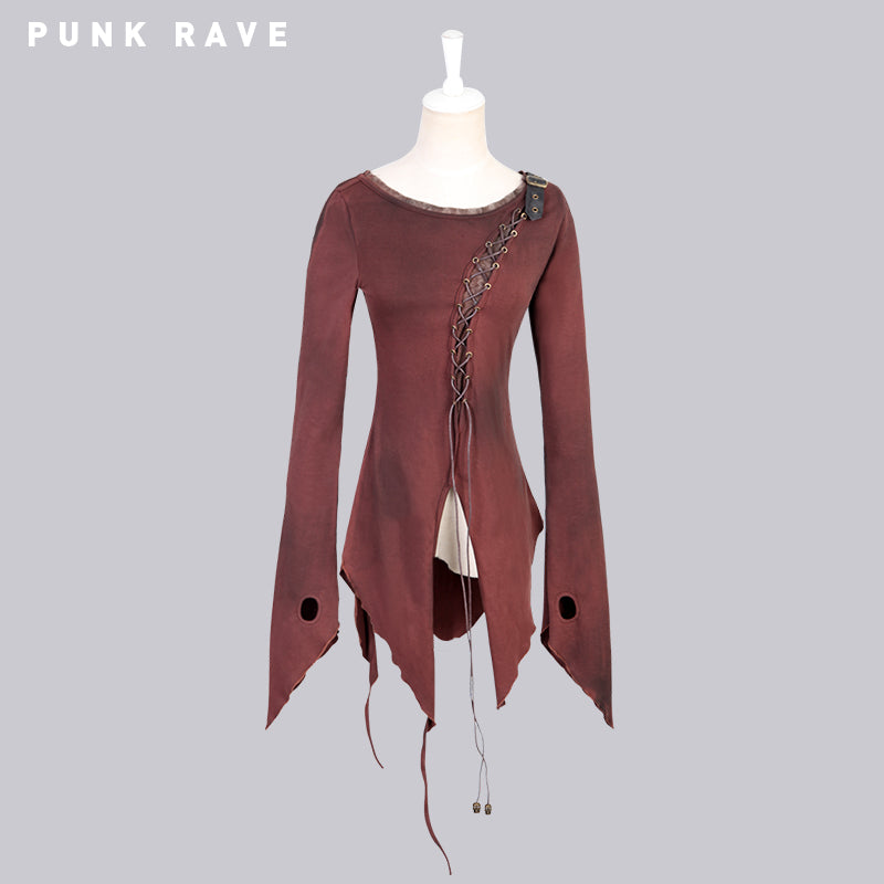 T-377 Asymmetric Cotton Inner Tight Long Sleeve Gothic T-shirts