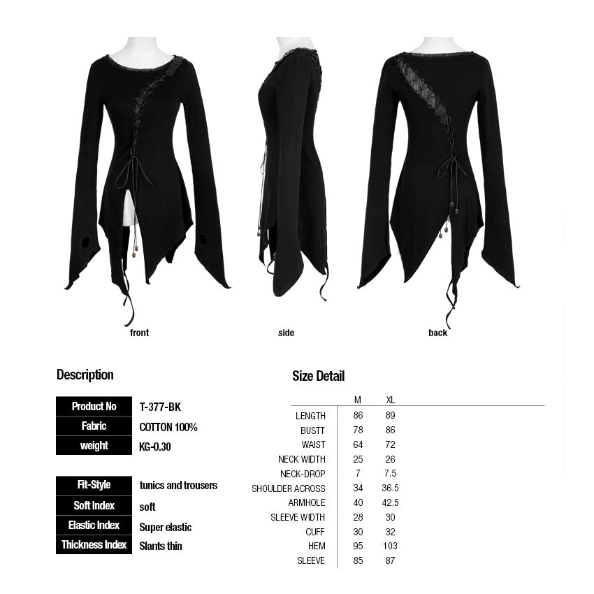 T-377 Asymmetric Cotton Inner Tight Long Sleeve Gothic T-shirts