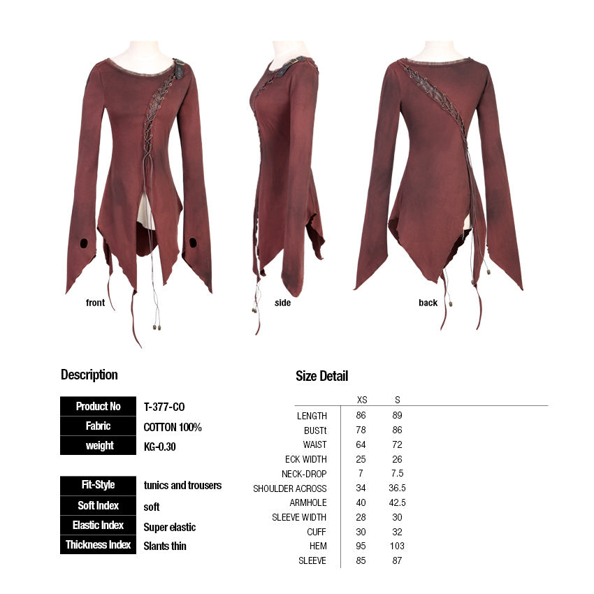 T-377 Asymmetric Cotton Inner Tight Long Sleeve Gothic T-shirts