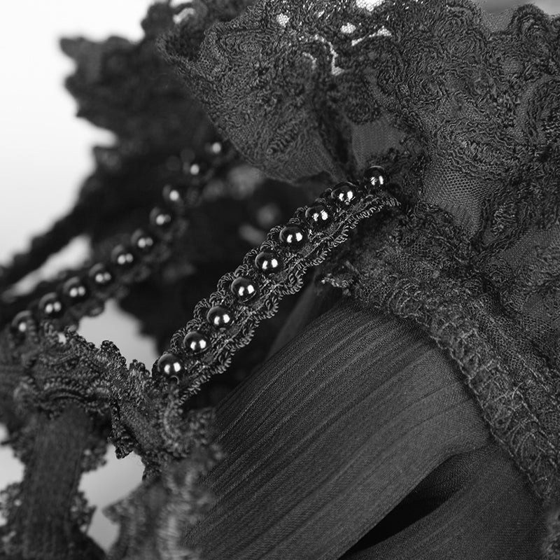 T-390 black Falbala Sexy blackless Chiffon Lace Gothic Shirt