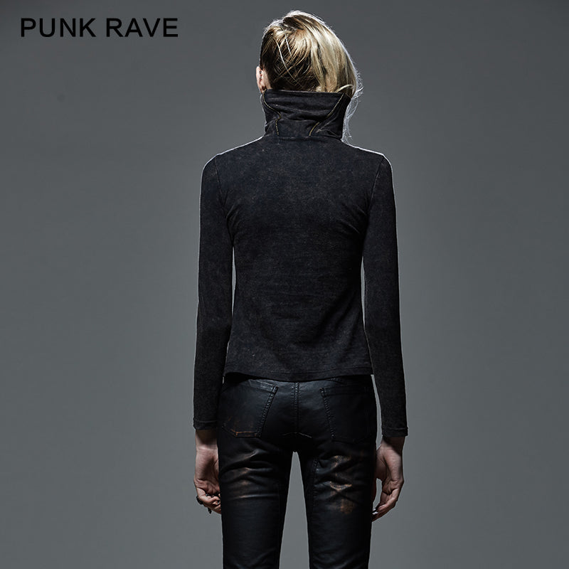 T-404 Drawstring Hollow-out Club Elastic Punk Shirts With Standing Collar