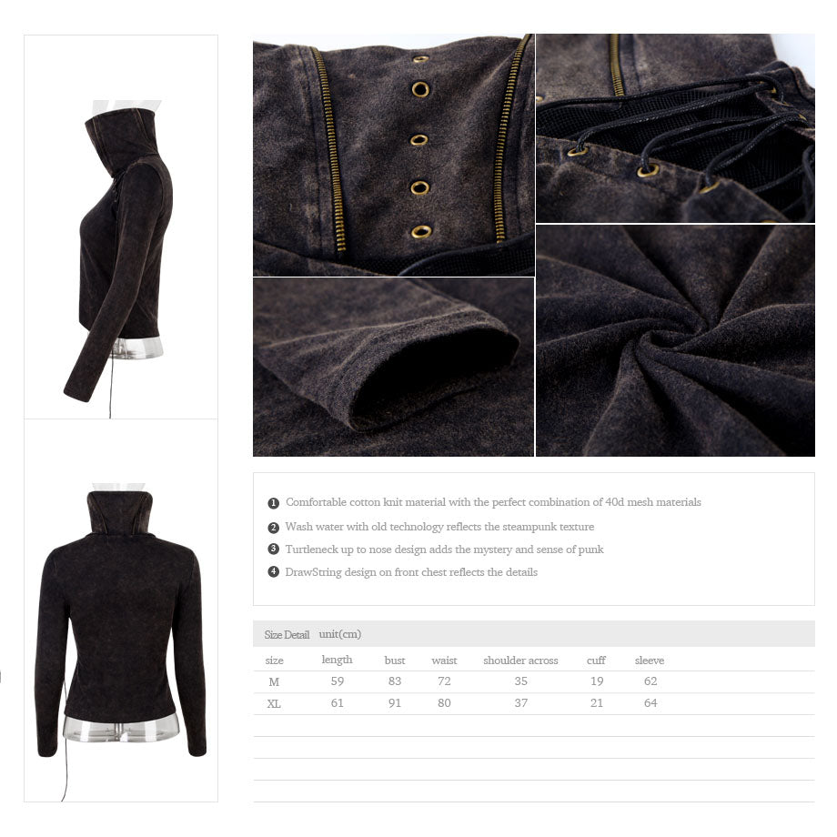 T-404 Drawstring Hollow-out Club Elastic Punk Shirts With Standing Collar