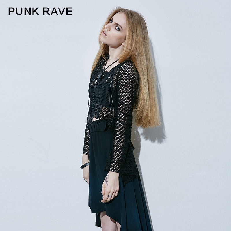 T-411 Woolen Syles Long Sleeve Hot Basic Mesh Punk Shirts