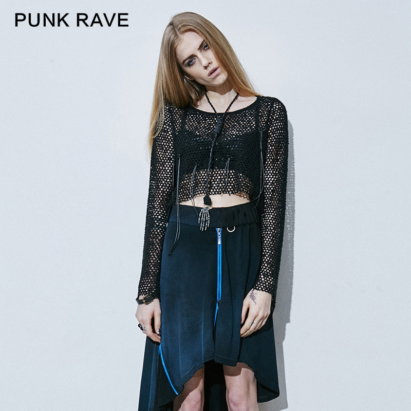 T-411 Woolen Syles Long Sleeve Hot Basic Mesh Punk Shirts