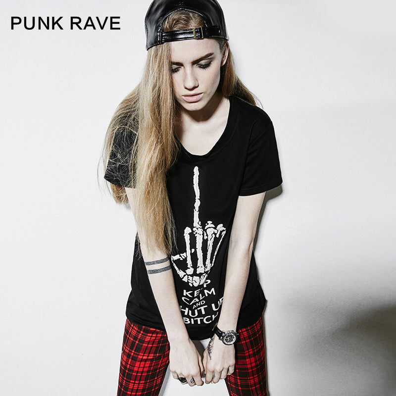 T-416 Red And black Short Sleeve Punk T-shirts For Women