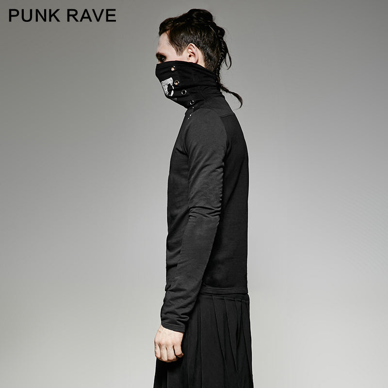 T-439 Casual Style Fancy Cotton High-necked Punk Shirts With Printing Pattern