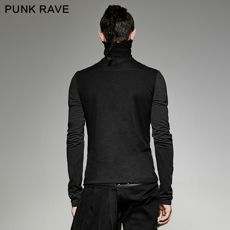 T-439 Casual Style Fancy Cotton High-necked Punk Shirts With Printing Pattern