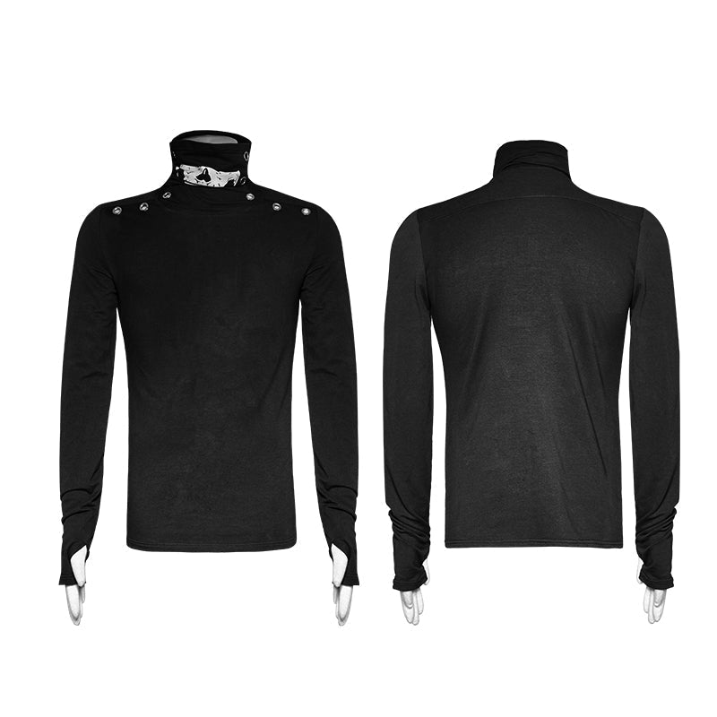 T-439 Casual Style Fancy Cotton High-necked Punk Shirts With Printing Pattern