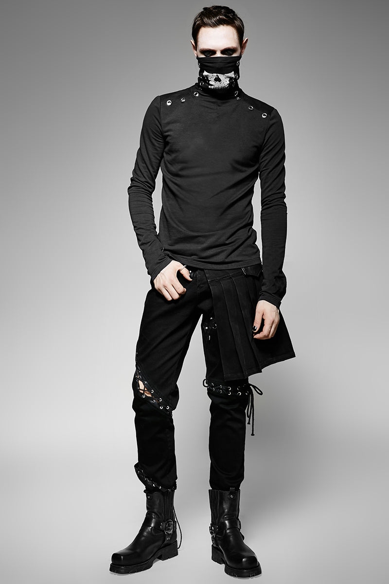 T-439 Casual Style Fancy Cotton High-necked Punk Shirts With Printing Pattern