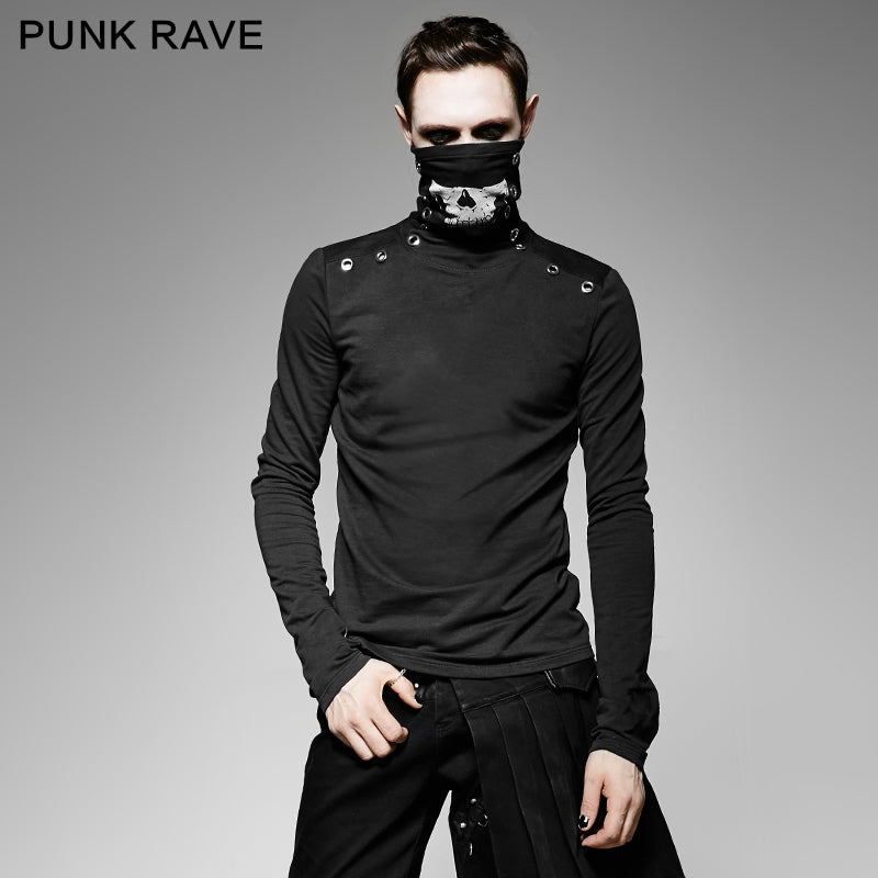 T-439 Casual Style Fancy Cotton High-necked Punk Shirts With Printing Pattern