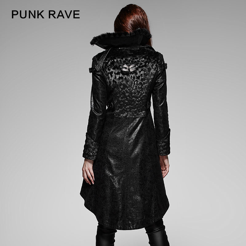 Y-352 black Long Soft Leather Gothic Trench Coats With V Collar