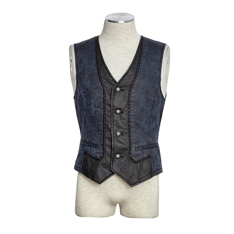 Y-533 Deep Bule Vintage Printing Fit Punk Vest For Men