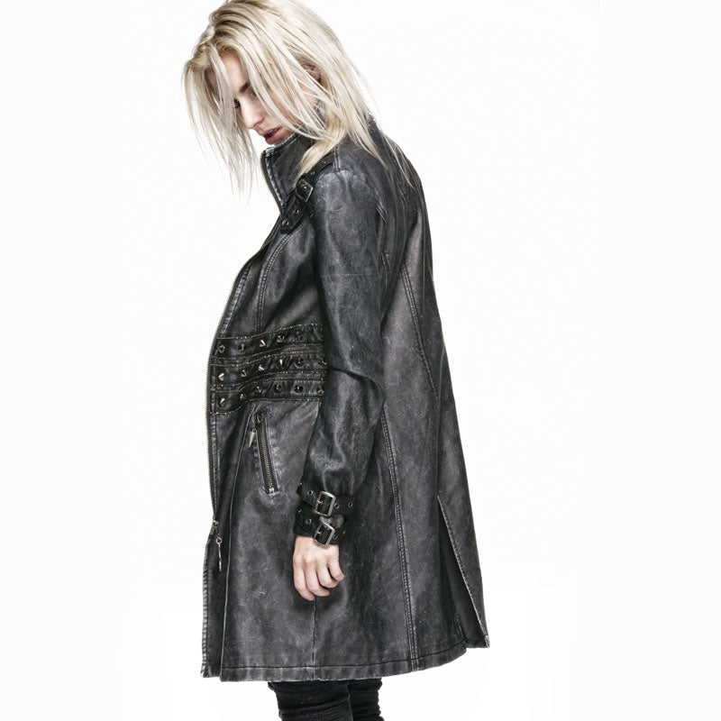 Y-551 black Long Sleeve Rivets Studded Punk Jacket With High Collar