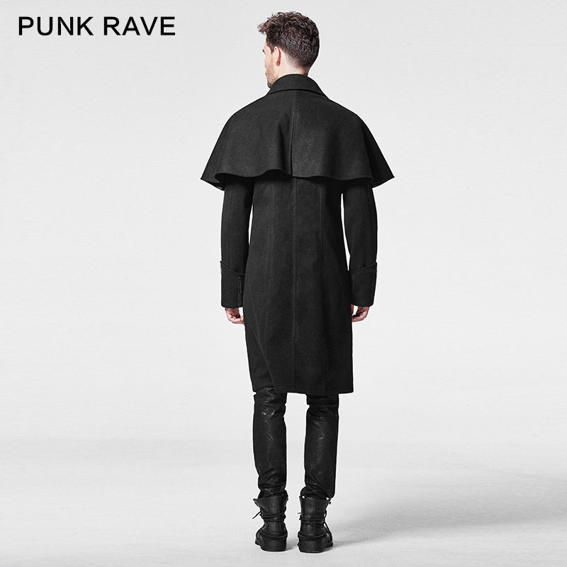 Y-580 black Cape Style Vintage Punk Trench Coat For Men