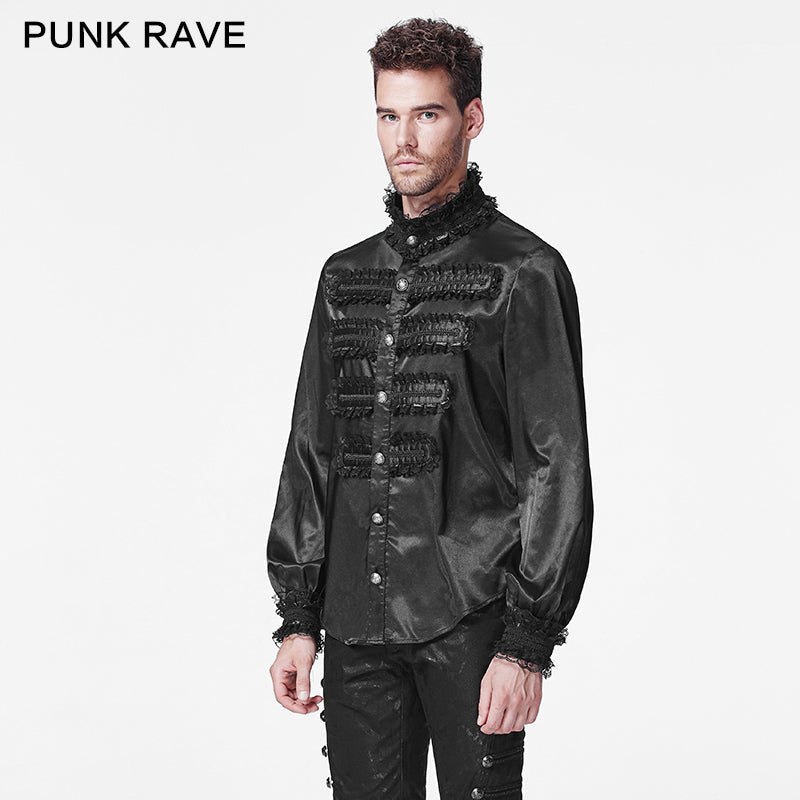 Y-599 Fancy Silk Gothic Shirt For Stage With Lace High Collar