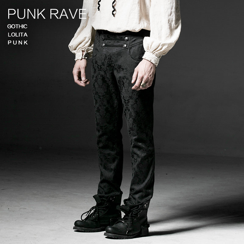 K-193 Punk black Winter Flower Pattern Men Slim Gothic Pants