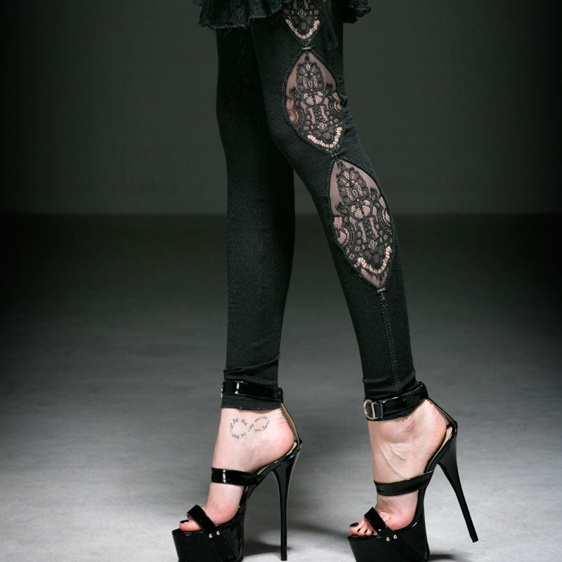 K-194 With Lace black Sexy Long Gothic Pants Leggings