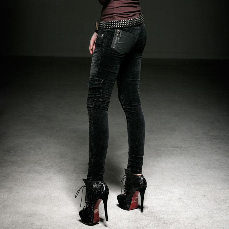 K-197 For Women With Pockets Fashionable Denim Long Punk Pants