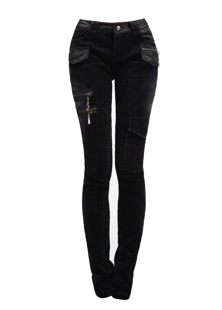 K-197 For Women With Pockets Fashionable Denim Long Punk Pants