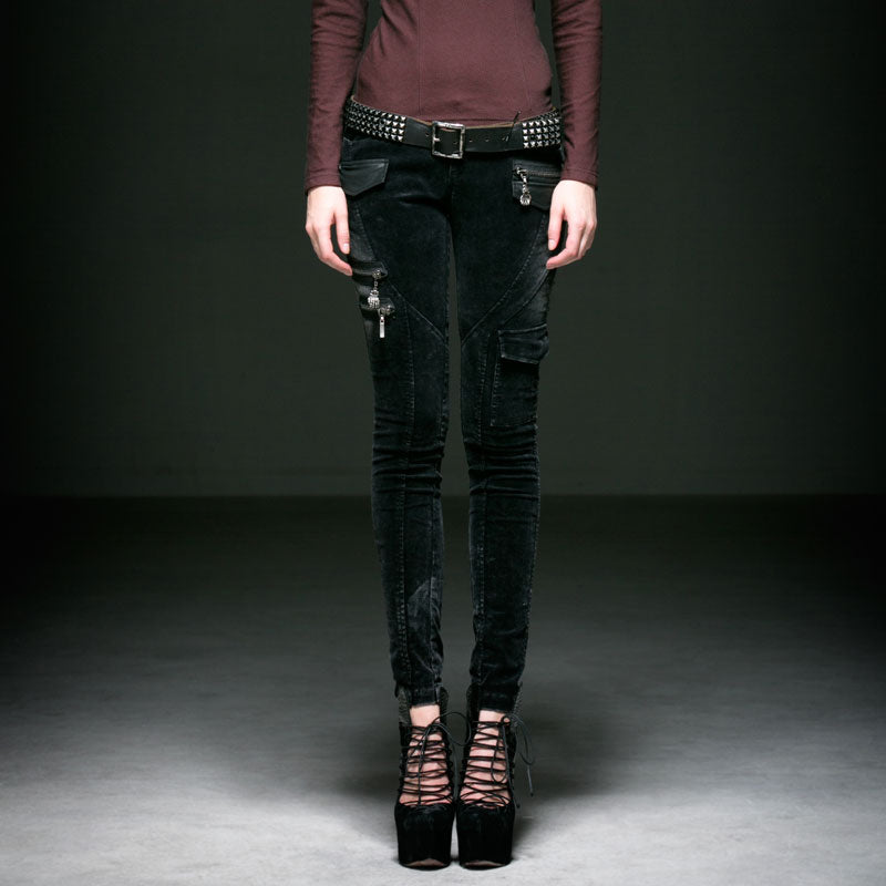 K-197 For Women With Pockets Fashionable Denim Long Punk Pants