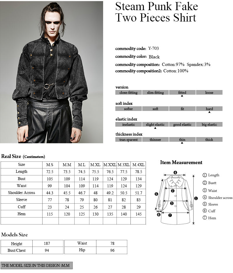 Y-703 Long Fake Two Pieces Punk Shirts For Gentlemen