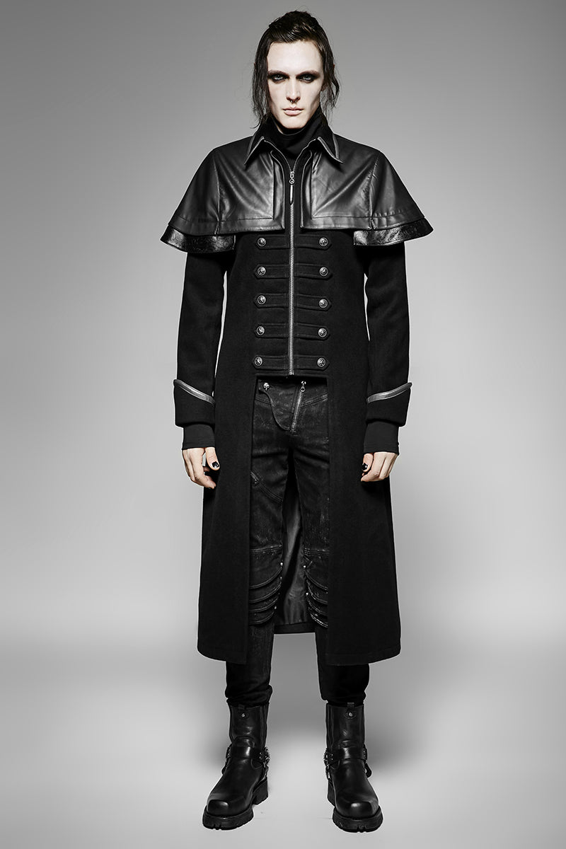 Y-712 Military Leather Long Gothic Trench Coats Double-breasted