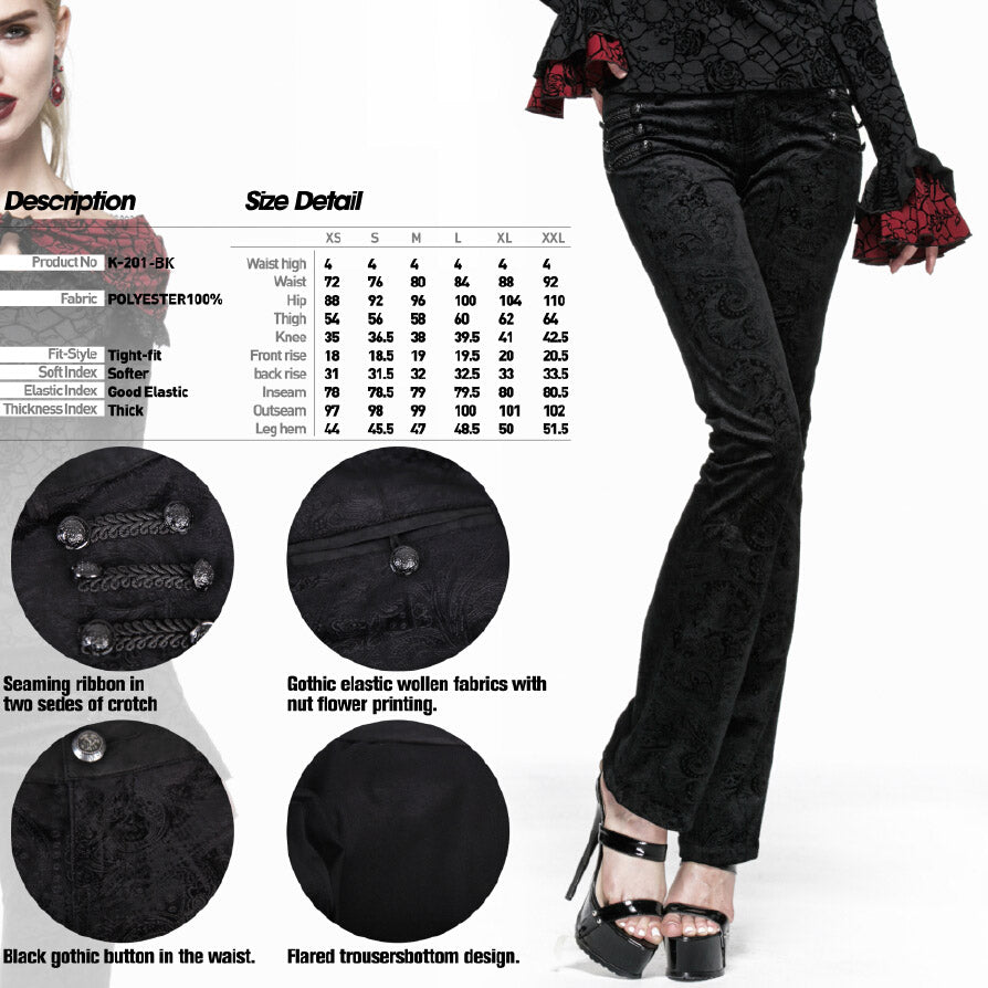 K-201 Retro Fashion black Long Slim Boot Cut Punk Pants
