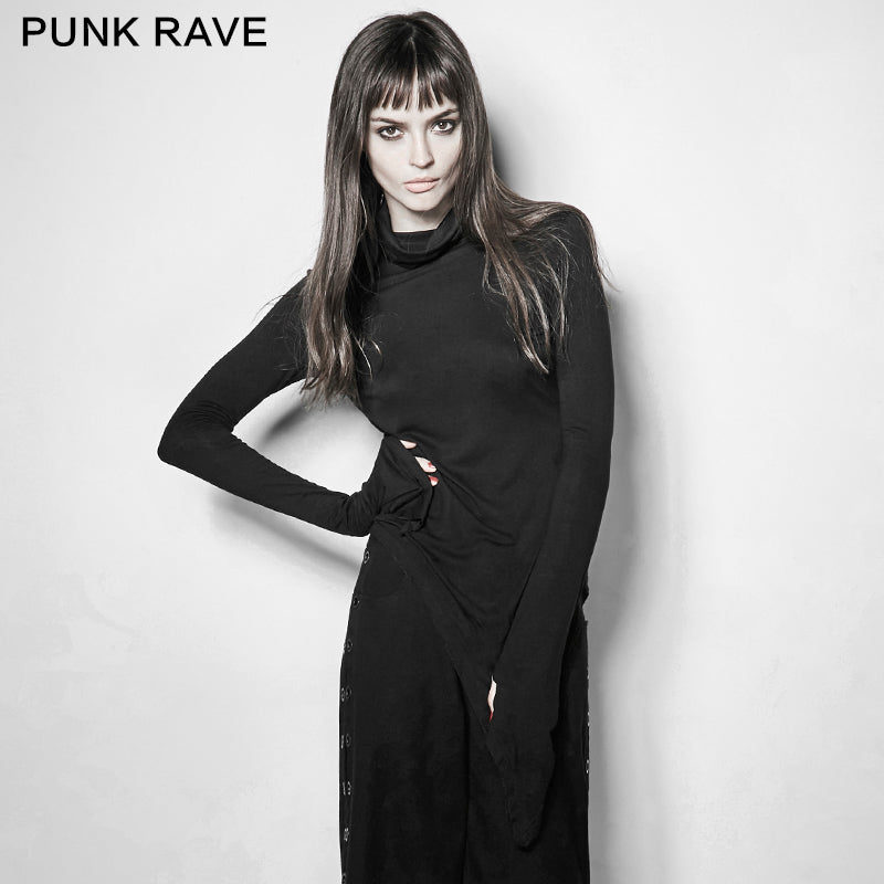 PT-108 Personality Sharp High Collar Long Sleeves Women Skinny Punk Shirts
