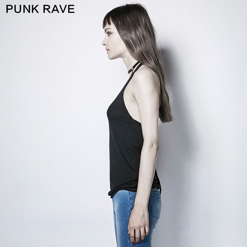 PT-110 black Custom Camisole Punk Vest With Bare Back