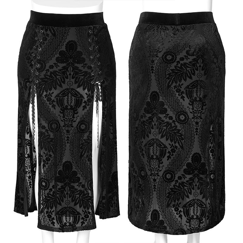 DQ-530BQF Swallow tail velvet slit skirt