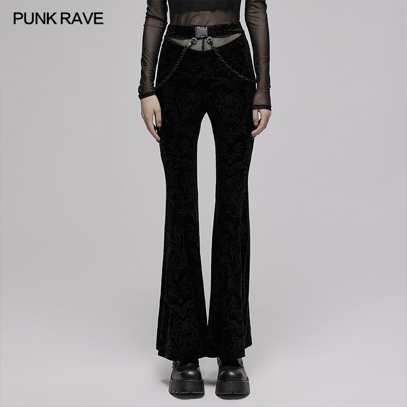 Chinese style dark pattern printed velvet flared pants OPK-476