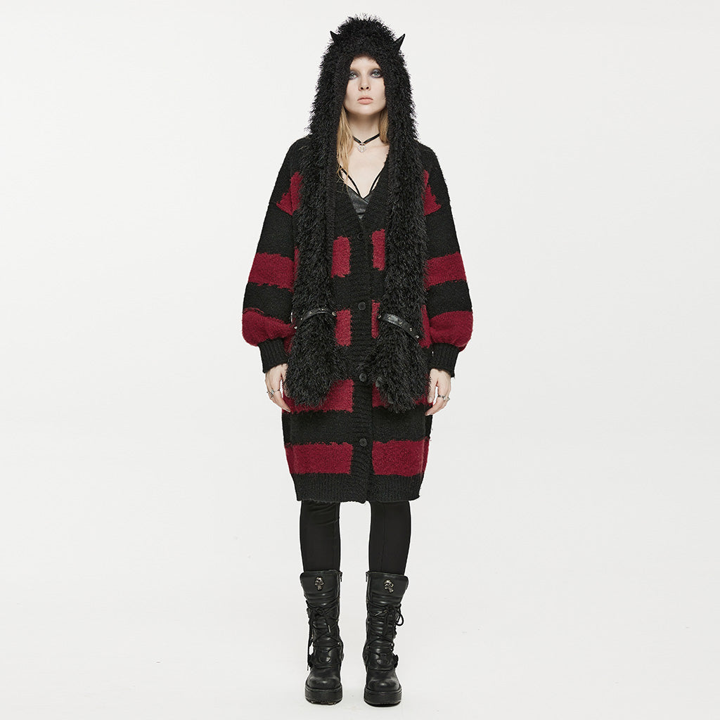 Punk Academy Style Stripe Knitted Long Coat OPM-246KMF