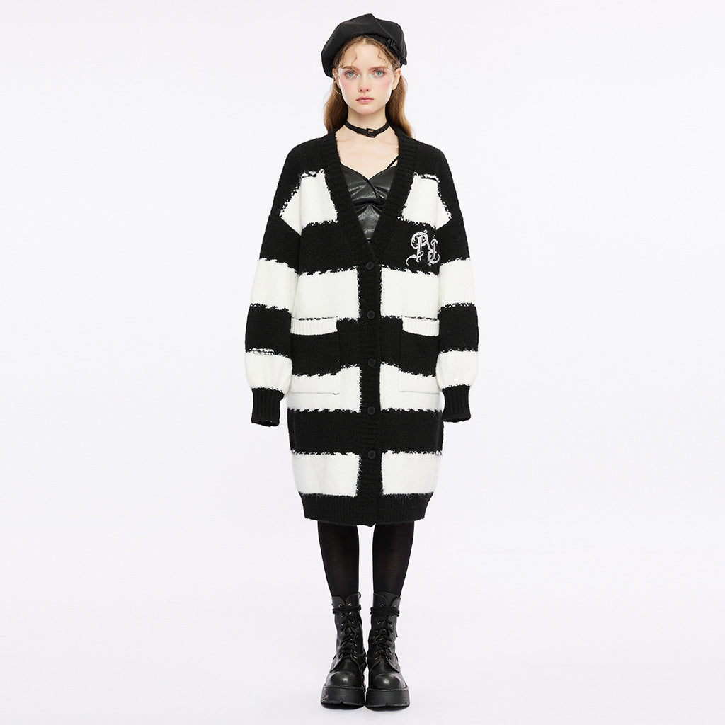 Punk Academy Style Stripe Knitted Long Coat OPM-246KMF