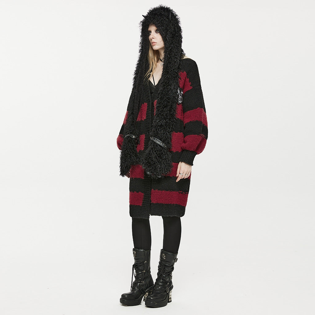 Punk Academy Style Stripe Knitted Long Coat OPM-246KMF