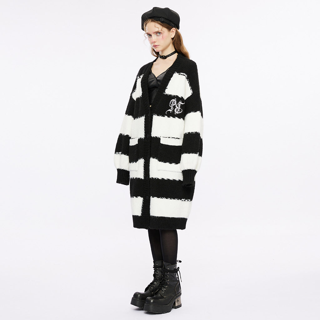 Punk Academy Style Stripe Knitted Long Coat OPM-246KMF