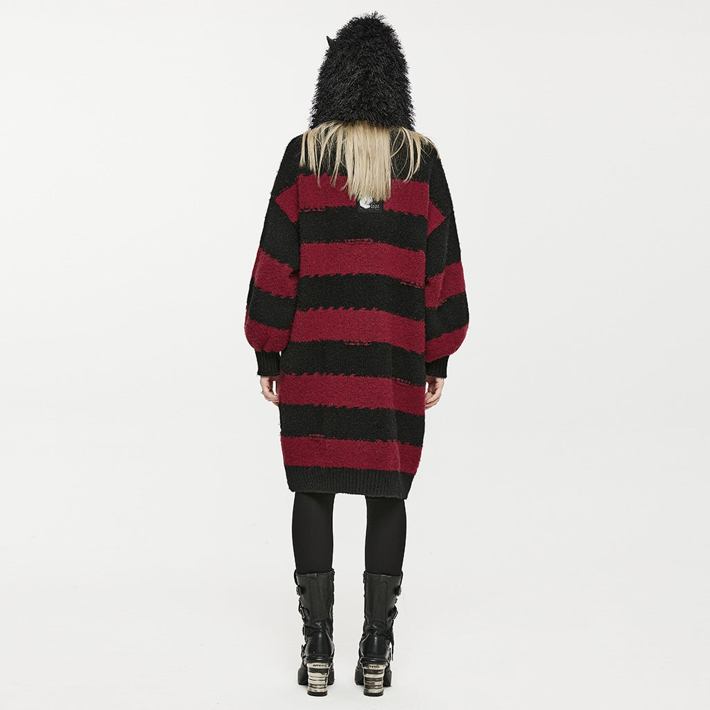 Punk Academy Style Stripe Knitted Long Coat OPM-246KMF