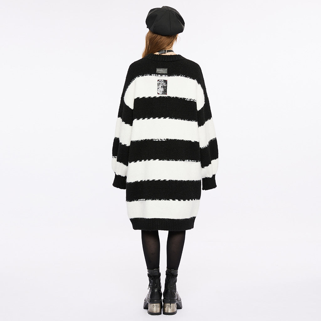 Punk Academy Style Stripe Knitted Long Coat OPM-246KMF