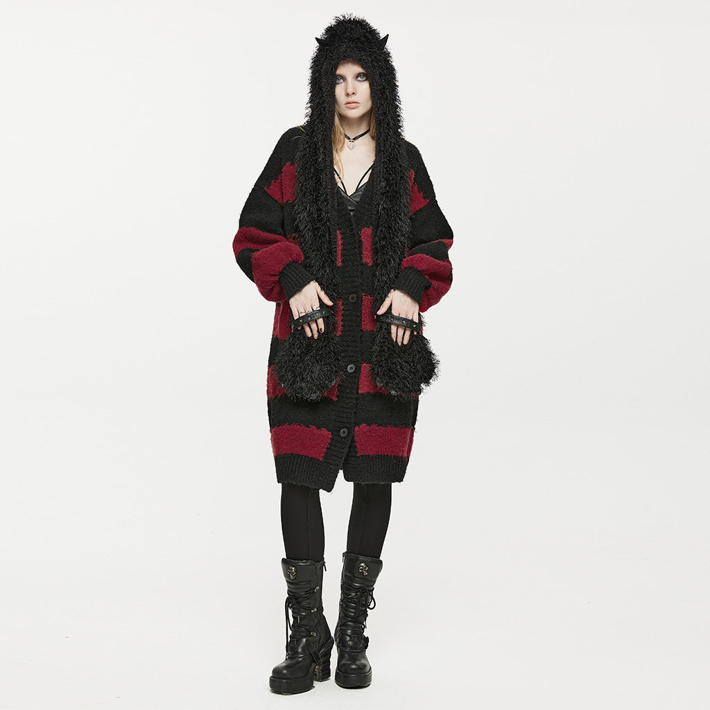 Punk Academy Style Stripe Knitted Long Coat OPM-246KMF