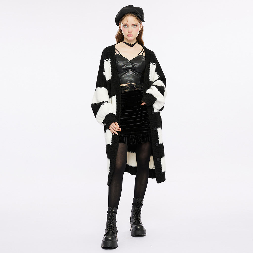 Punk Academy Style Stripe Knitted Long Coat OPM-246KMF