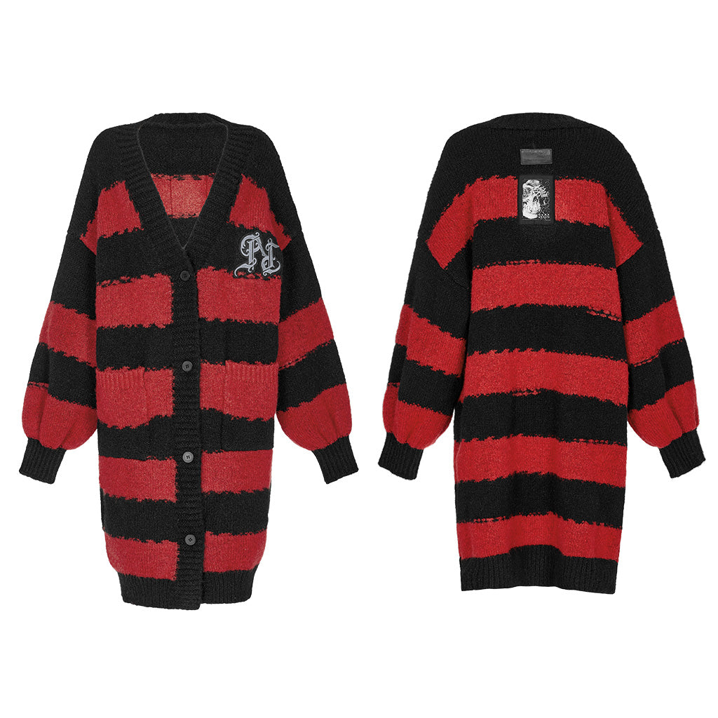 Punk Academy Style Stripe Knitted Long Coat OPM-246KMF