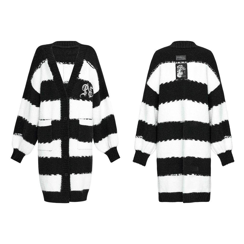 Punk Academy Style Stripe Knitted Long Coat OPM-246KMF