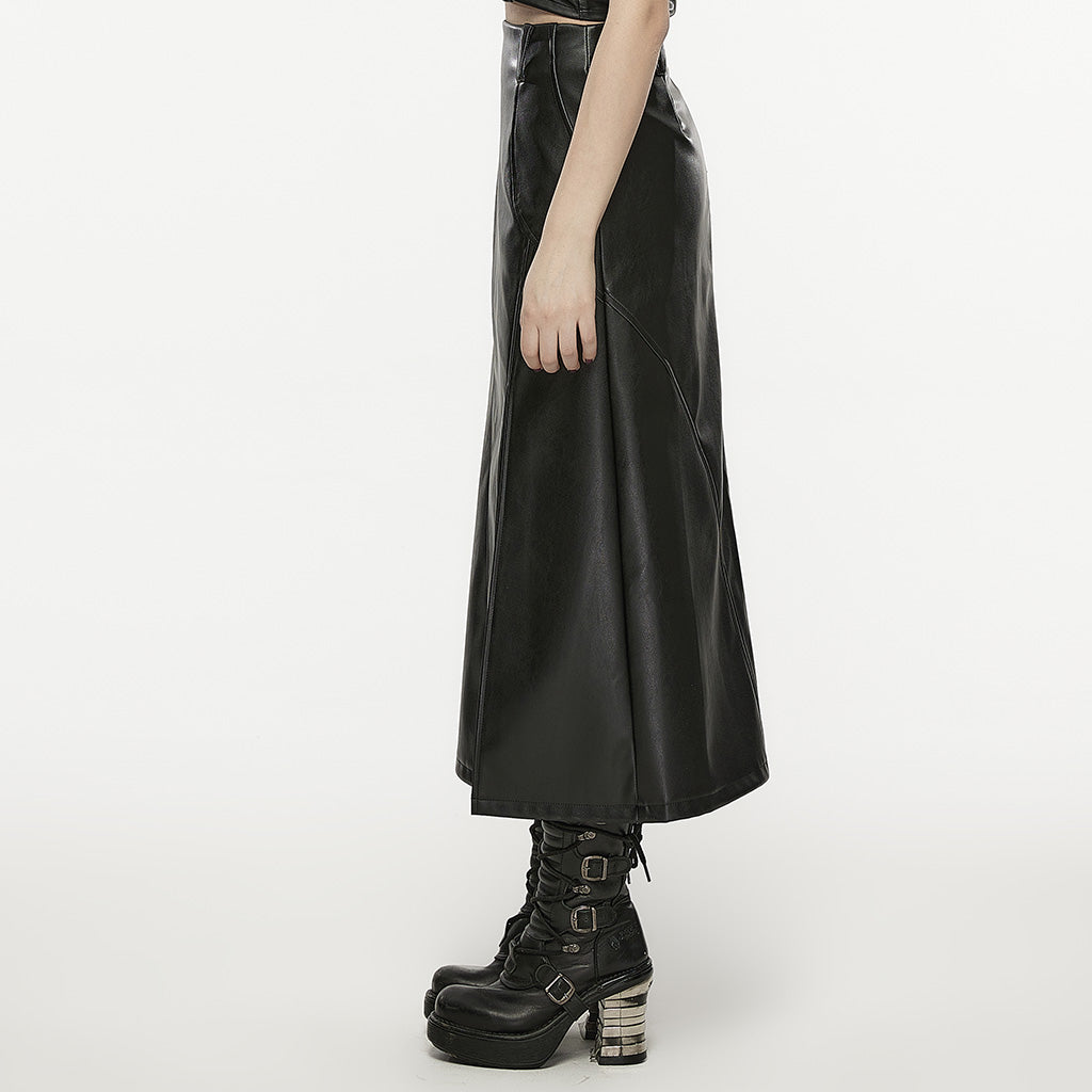 A-line high waist split faux leather skirt OPQ-1399BQF