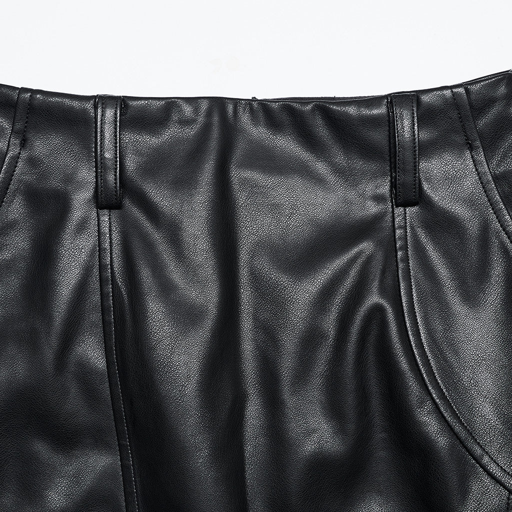 A-line high waist split faux leather skirt OPQ-1399BQF