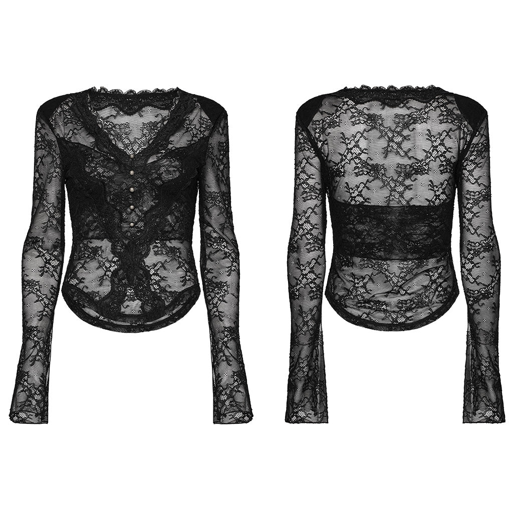 Gothic lace sexy long sleeve T-shirt OPT-853TCF - Punk Rave Original Designer Clothing